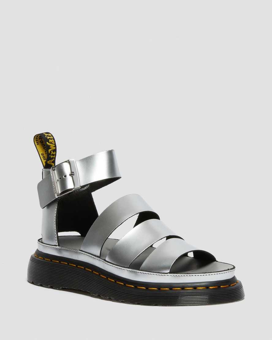 Dr. Martens Clarissa II Metallic Nahka Naisten Platform Sandaalit - Hopea Sandaalit [095-OXGULV]